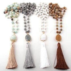 Fashion Jewelry Natural Stone Rosary Chain Stone Link Long Tassel Necklaces Women Ethnic Necklace