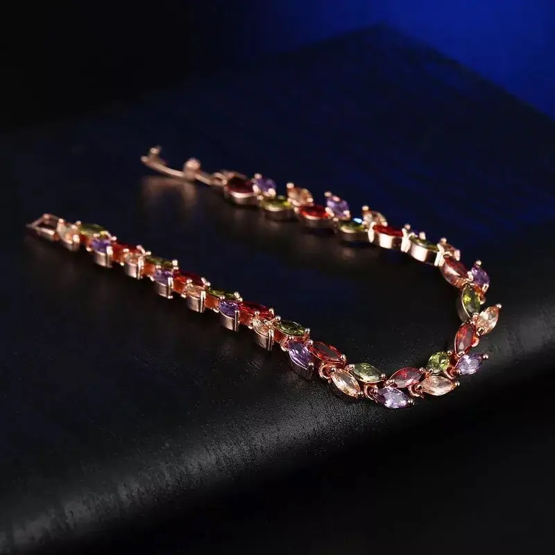 MxGxFam Rose Gold Color Full CZ stone Multicolor Bracelets For Women 17  cm / 19 cm AAA+ Cubic Zircon