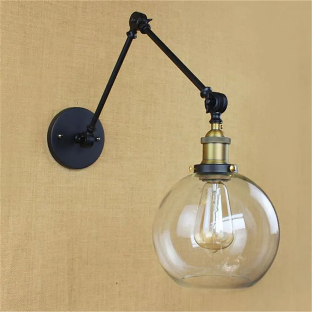 

Art Decor nordic lamp swing arms wall lights Clear Globe Ball glass shade Black chrome gold bronze modern Retro lamp sconce