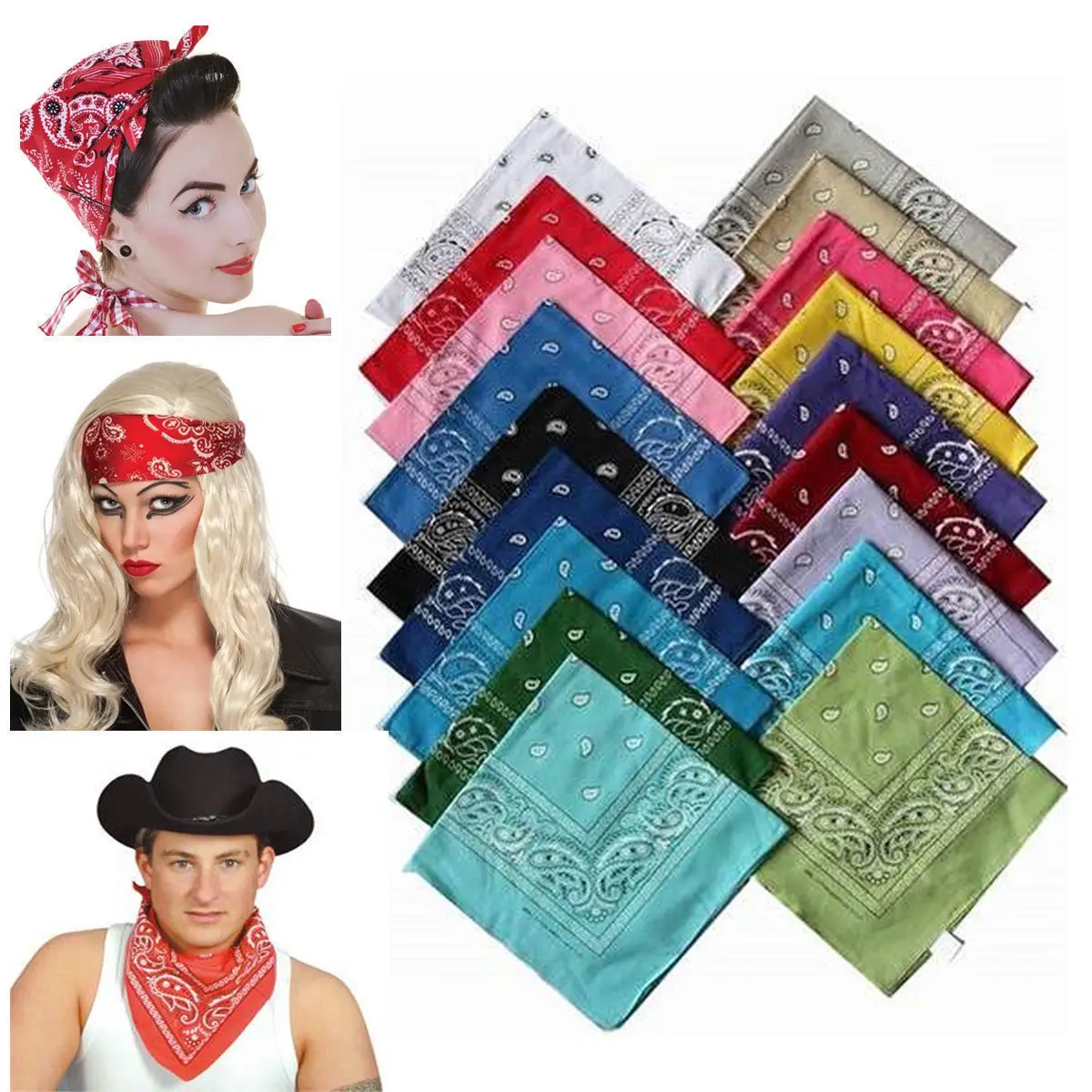 Bandanas de diadema multiestilo, envoltura de cabeza de algodón, banda para el cuello, pañuelo de muñeca, negro, blanco y rosa, novedad