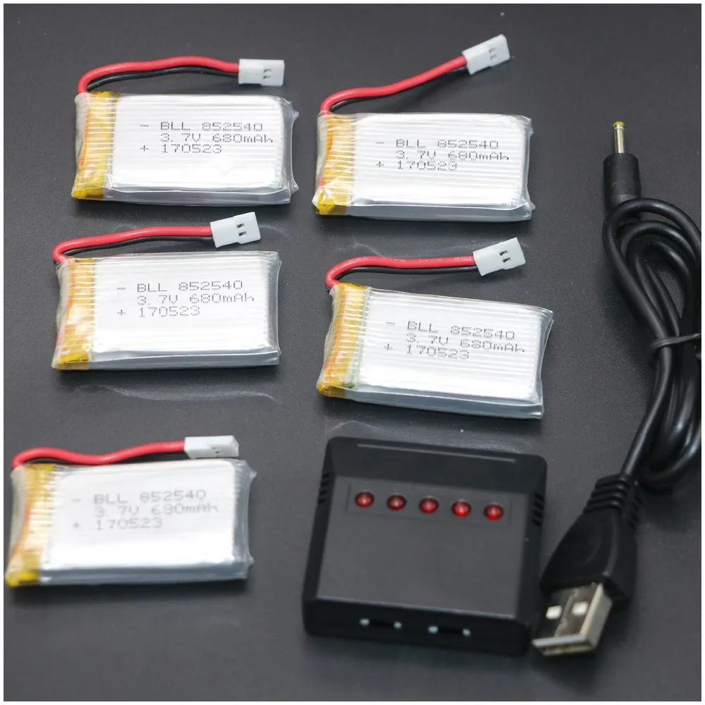 5 in 1 Lipo Battery Charger X5 + 5Pcs 3.7V 680mAh 20C Lipo Battery For Syma X5C X5C-1 X5A X5 X5SC X5SW H5C V931 CX30W CX30