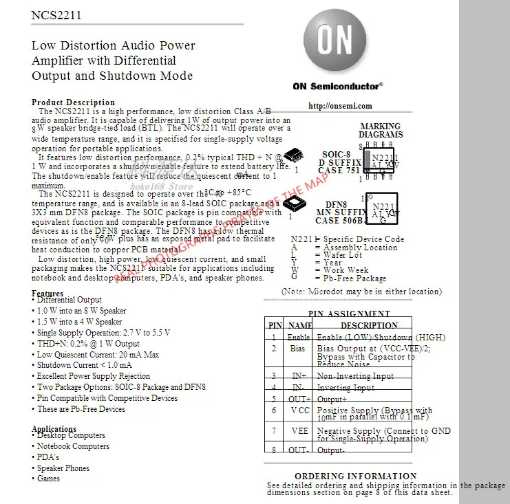 10ชิ้น/ล็อตNCS2211DR2G N2211 SOP8