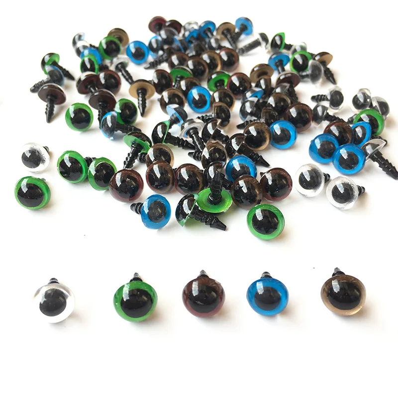 Yeux de sécurité en plastique, 100 pièces/50 paires, 5 couleurs 10-12mm, bleu, argent, or, vert, pour poupée d'ours en peluche, marionnette, Animal, artisanat