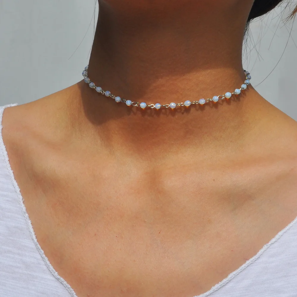 6MM 8MM White Opal Necklaces for Women Jewelry Sweater Chain Party Gift 35/40/45/50/55CM