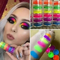 Juego de pigmento de neón para uñas, polvo de uñas, brillo de uñas degradado, polvo de color fluorescente, esmalte de uñas, Gel UV, decoraciones de uñas, 6 colores