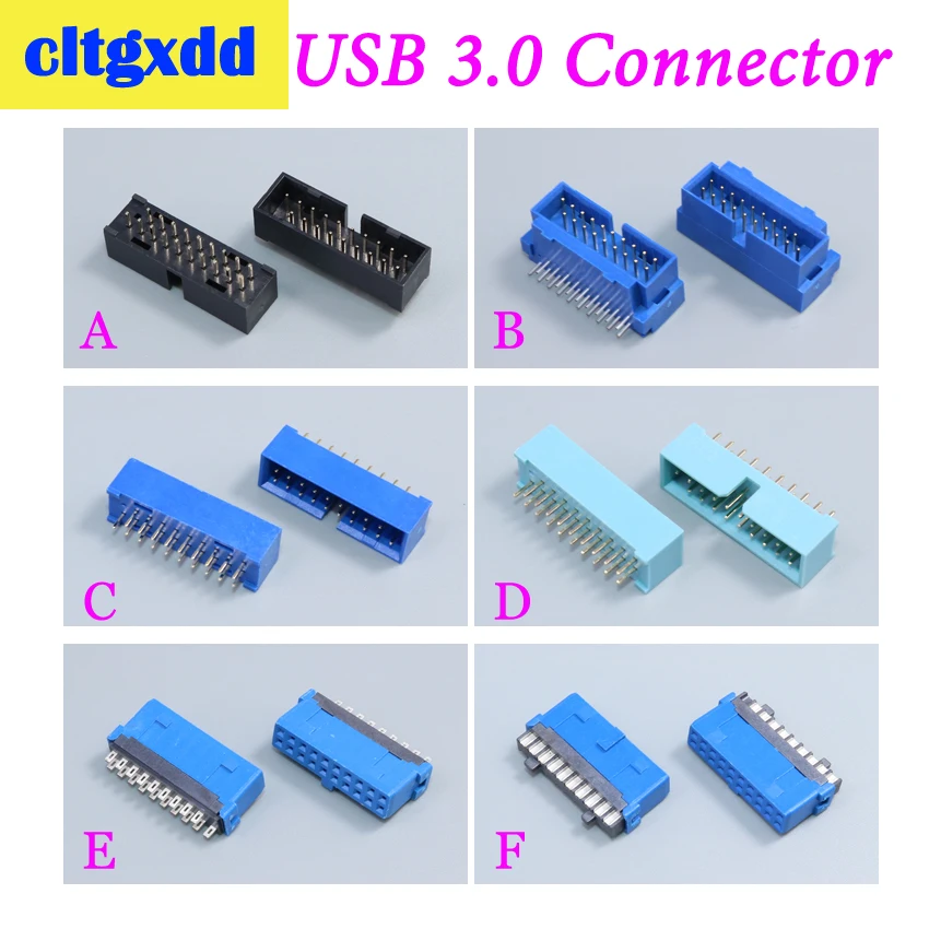 cltgxdd 2pcs USB 3.0 20p 19pin USB3.0 male connector 180 Degree Motherboard Chassis Front Seat Expansion Connector Socket