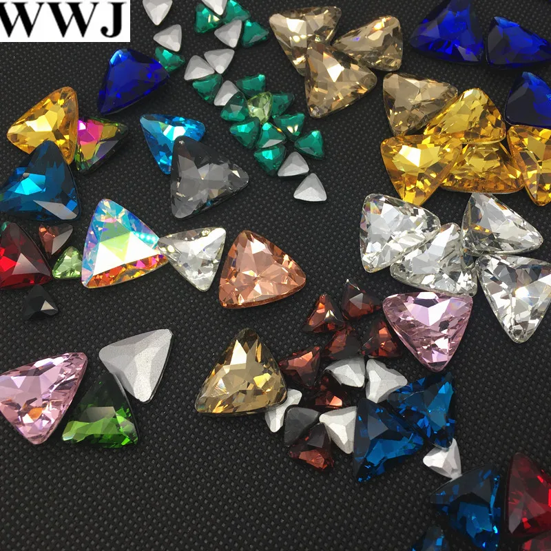 All Rest Colors Sizes 18mm,23mm Triangle Glass Crystal Pointback Fancy Stone For Jewelry Making