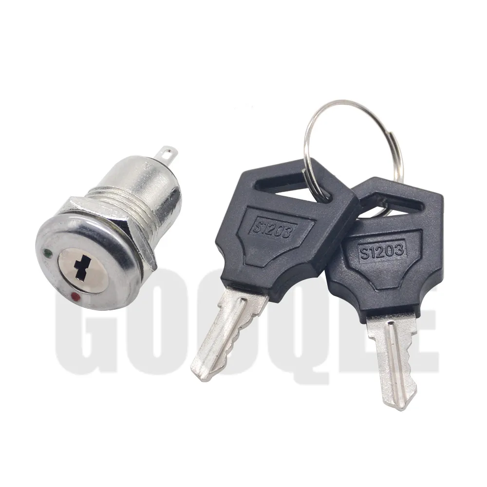 12mm Zinc Alloy Electronic Key Switch ON OFF Switch Phone Lock Security Power Switch Tubular Terminals+2 Keys