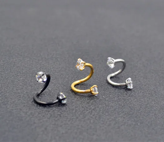 

50pcs 16g Nose Lip/Labret/Ear Snake Ring Surgical Steel Ear Diath Helix Cartilage Shine CZ Gems S Shape piercing jewelry NEW