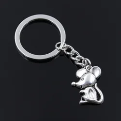 New Fashion Men 30mm Keychain DIY Metal Holder Chain Vintage Mouse 24x18mm Silver Color Pendant Gift