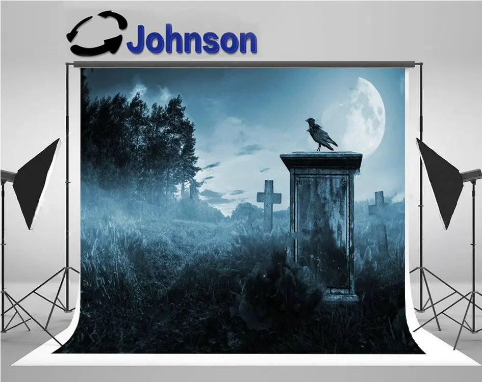 

Cemetary Cemetery Crow Gravestone Moonlight Graveyard Forest photo backdrop Computer print Halloween background