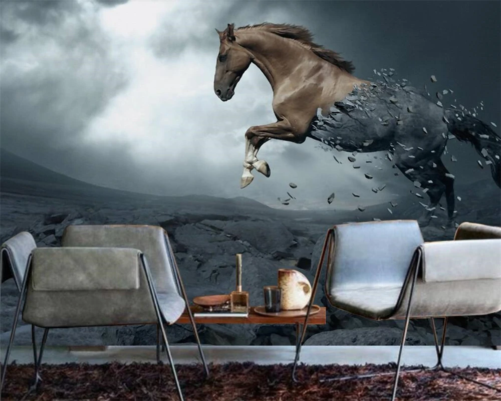 Custom wallpaper is simple and galloping horse TV sofa background wall living room bedroom background 3d wallpaper