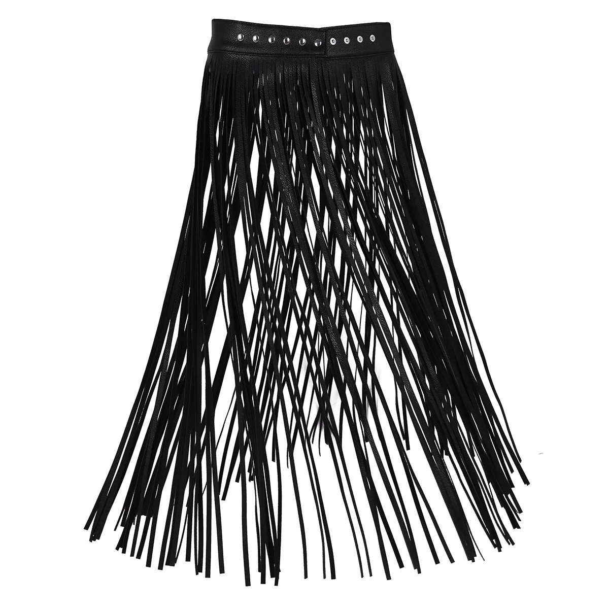 Long Fringe Tassel Skirt Belt for Womens Pole Dance Skirts Ladies Leather Adjustable Hippie Boho Waistband Rave Clothes Clubwear