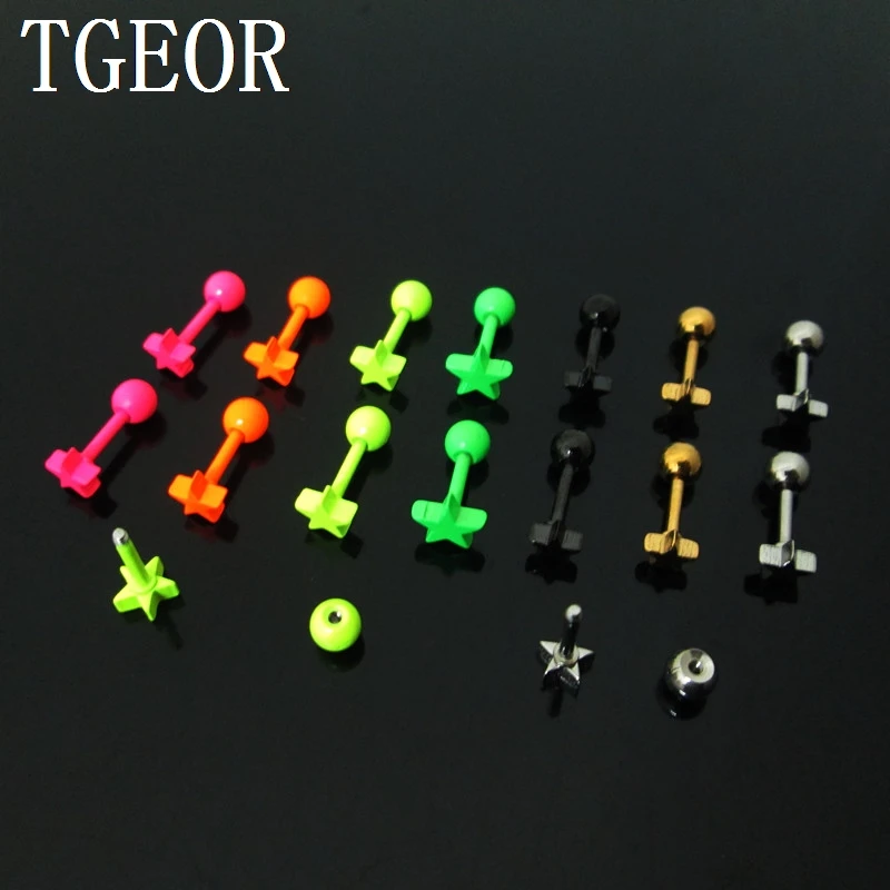 Charm neon colors 1 Pair 1.2*6*4/4mm star surgical Stainless Steel ear tragus piercing earring