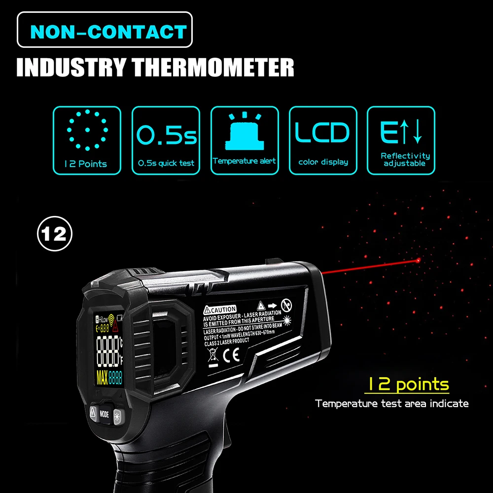 Non-contact Infrared Thermometer Digital Temperature Measurement Multi-function IR Laser Humidity Thermometer Gun -50-600 Degree