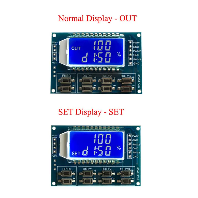 3-way Signal Generator Adjustable PWM Pulse Module Frequency Function Duty Cycle Module 1Hz-150Khz 3.3V-30V LCD Display