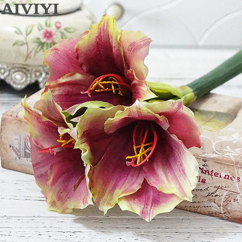 Artificial soft plastic feel  lily ZhuDing red artificial flower home living room wedding photography DIY decoration