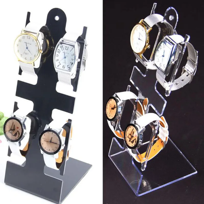 300pcs Clear Black Plastic Watch Bracelet Jewelry Display Stand Holder Rack Shelf 4-Vitrine Wristwatch Holder ZA6341