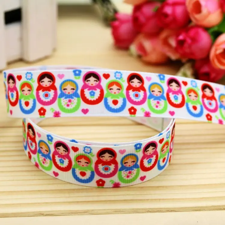 7/8''  rusian doll printed grosgrain ribbon hair bow headwear party decoration wholesale OEM 22mm H5034