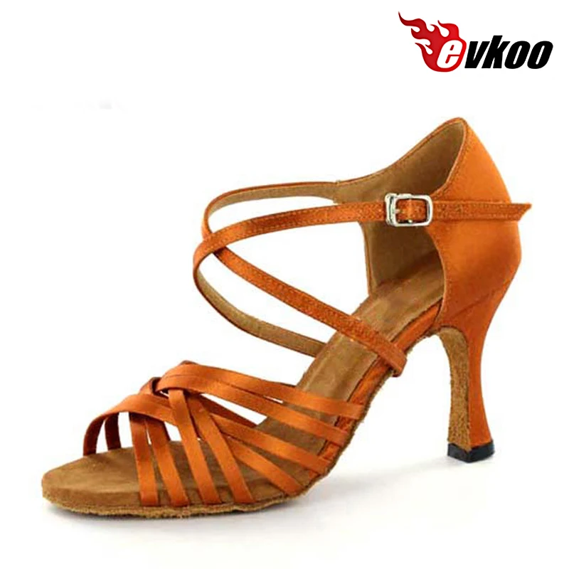 

Evkoodance Customize Tan 7cm Heel Height Latin Dance Shoes For Ladies Comfortable Sole Satin Latin Salsa dancing Shoes Evkoo-033