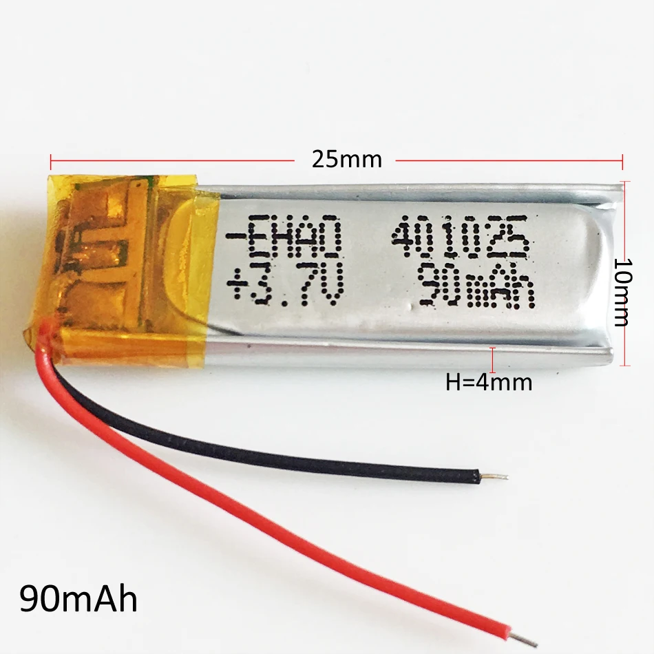 3.7V 90mAh 401025 Lipo Lithium Polymer Rechargeable Battery For MP3 GPS Bluetooth Speaker Recorder Headset Video pen Bracelet