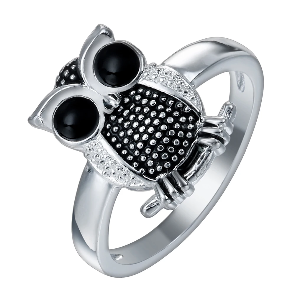 Silver Color Unique Clear Cute Owl Finger Ring for Women Wedding Engagement fashion Jewelry Gift for  Lover Gift