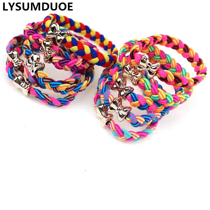 Fashion 10Pcs/Lot Girls Hair Accessories Hair Bows Twist Elastic Hair Bands Ponytail Holder Bow Tie Rubber Band Cute Headdress