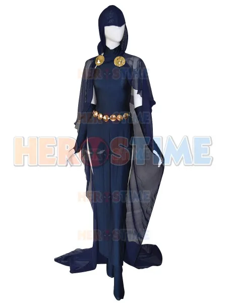 

Navy Blue Raven Female Superhero Cosplay Costume Costume Spandex Halloween Zentai Catsuit for Woman with Cape