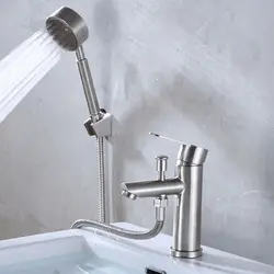 Rubinetto per lavabo da bagno miscelatore per lavabo monocomando in acciaio inossidabile con soffione doccia rubinetto per acqua calda fredda ugello per valvola rubinetto per vasca