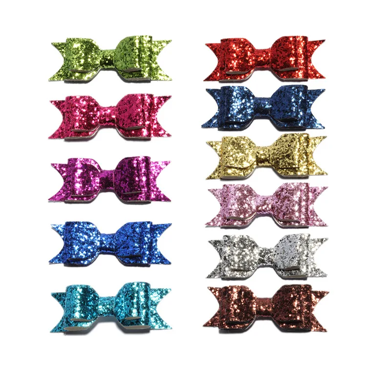 

50PCS 9.5cm Newborn DIY Shiny Sequin Hair Bows for Hair Clips Handmade Applique Sequins Hairbows Knot for Girls Hair Accessories