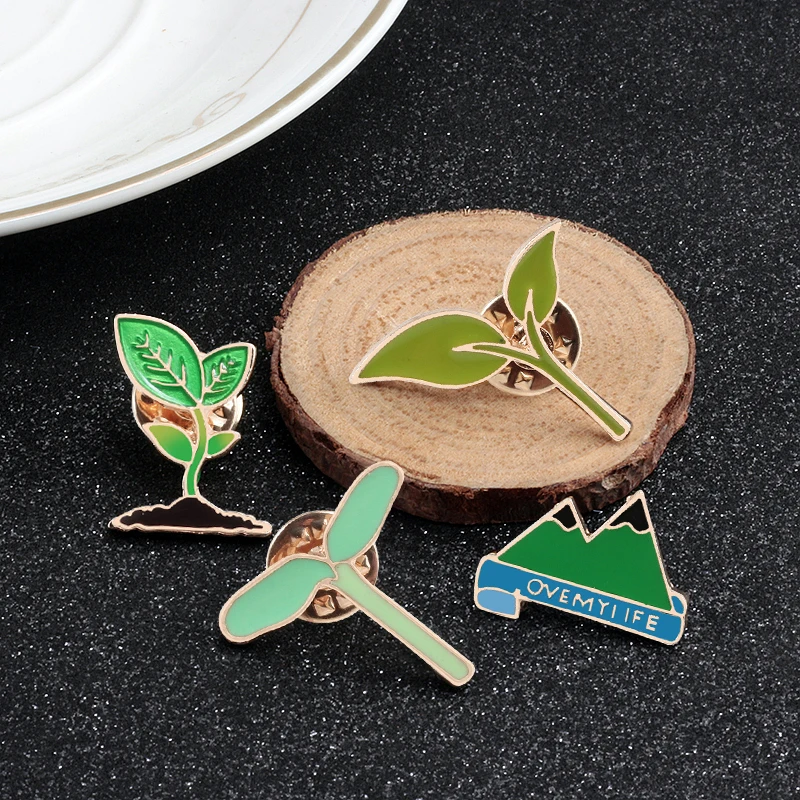 Green Cartoon Plant Seedling Leaf Enamel Pin Metal Leaves Plants Mountain Pins Brooches Women Men Badges Jewelry Friends Gifts