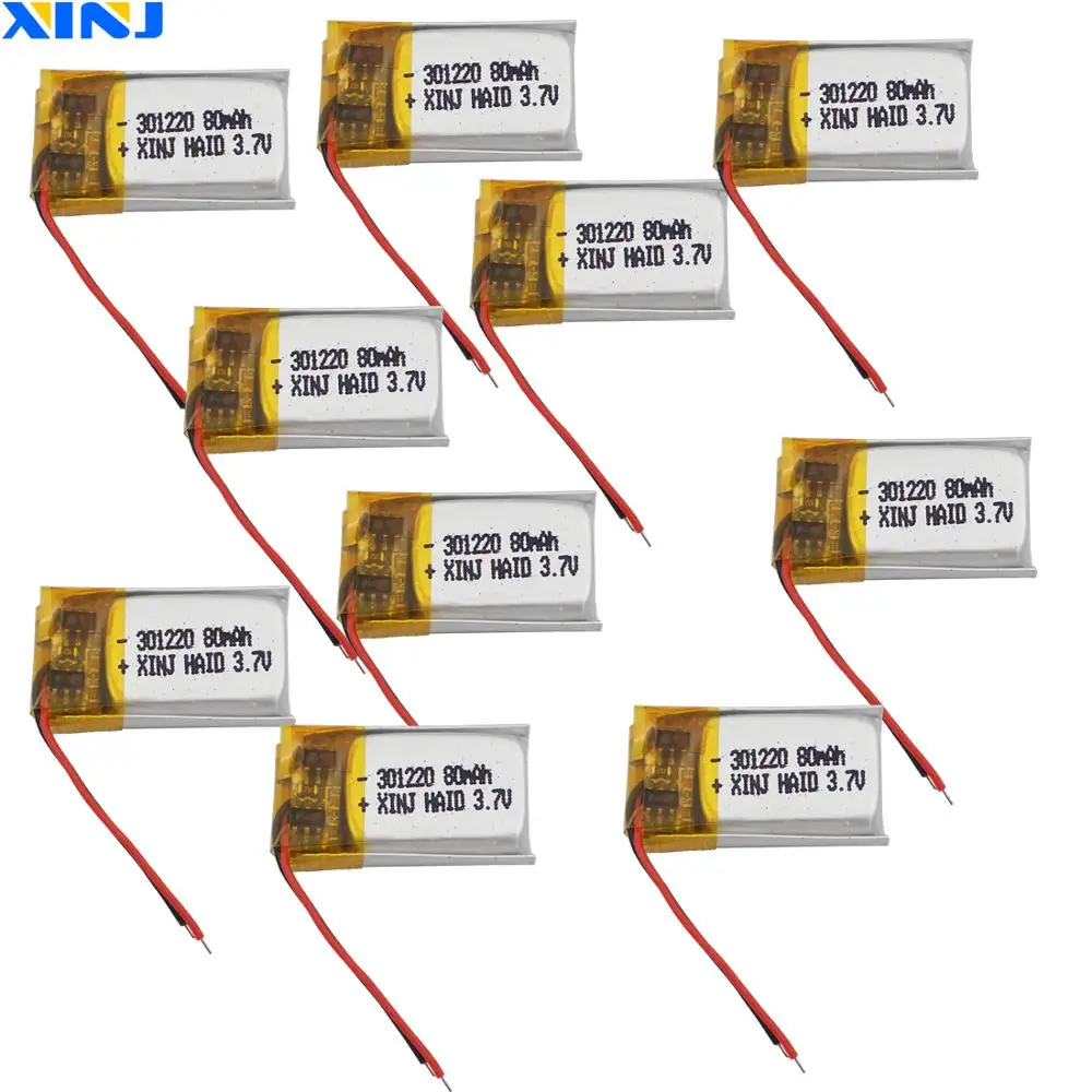 10pcs 3.7V 80 mAh 301220 Polymer Li Lithium Lipo Battery Cell For DIY Headphones Bluetooth Earphone Speaker Headset