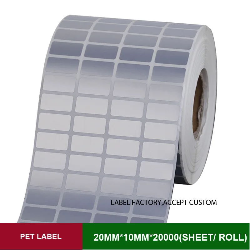 Quad row 20*10mm*10000sheets PET thermal transfer labels for the product mark of security, certification