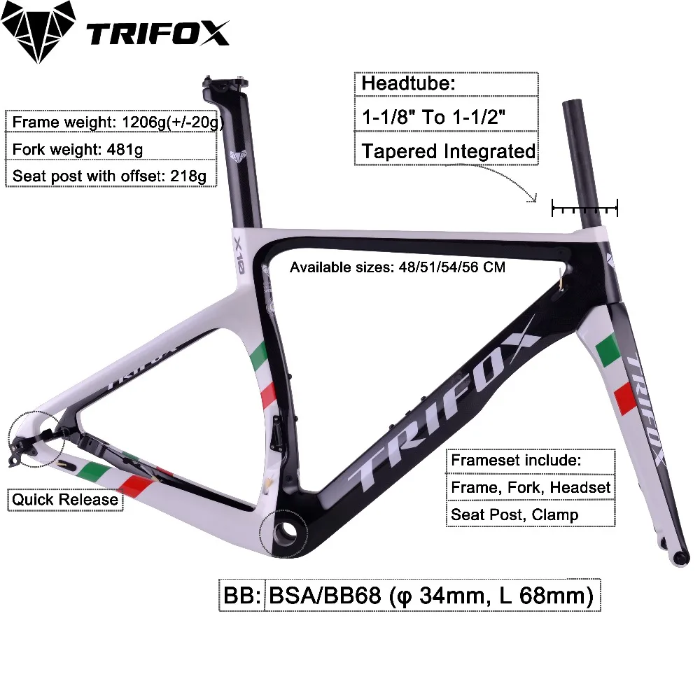 TRIFOX Full Carbon Road Bike Frameset X10 Camo X10 Disc Brake DI2  BSA BB68 Threaded 700 x 25C Thru Axle Aero Bicycle Frame