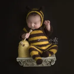 Accesorios de fotografía de mohair para bebé recién nacido, mono de abeja suave para bebé con conjunto completo de sombrero, accesorios de monos de fotografía para bebé