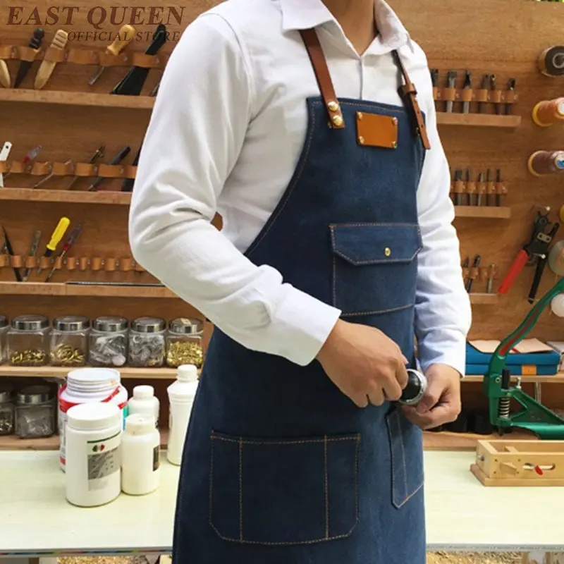 Denim work barista aprons pinafore coffee restaurant cook waiter waitress barbecue cooking kitchen apron DD1159