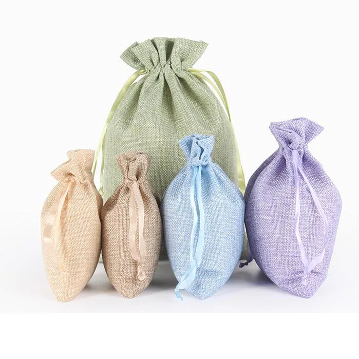 50pcs/lot Natural Burlap Jute Linen Bags Home Garden Wedding Gift Packaging Draw string Pouches Sacks Bag Custom Logo Print