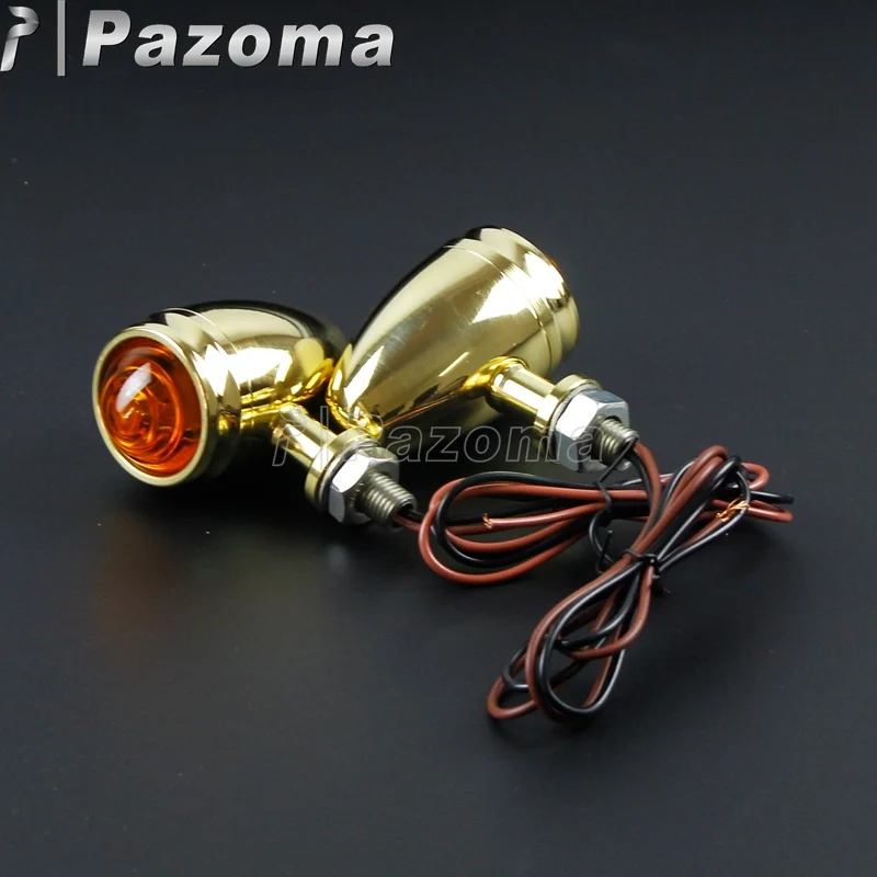 10mm Bolt Brat Solid Brass Motorcycle Bulb Turn Signal Indicator Lamp Amber Light for Harley Honda Suzuki Kawasaki Cafe Racer