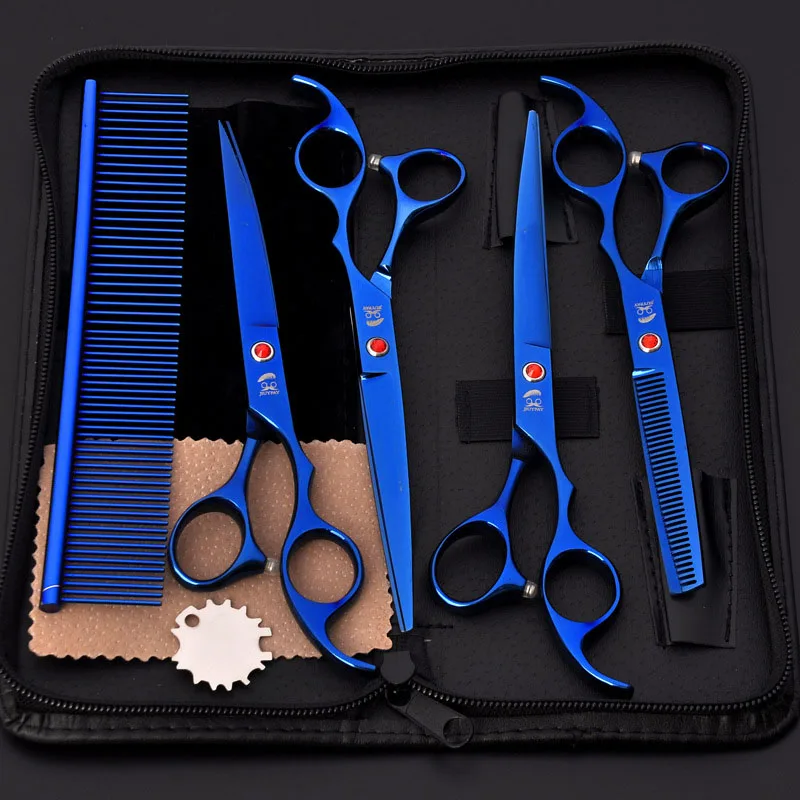 Otmagelu 7.0 inch Professional pet scissors for dog grooming Hair repair High Quality Straight Thinning Curved Scissors 4pcs/set