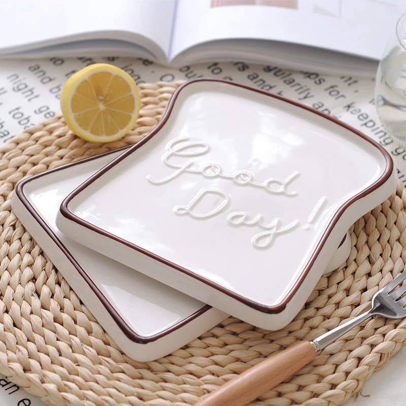 Toast Shape Porcelain Plates for Breakfast, Dishes, Food, Bread, Dessert Tray, Breakfast Dinnerware, Kitchen Accessories