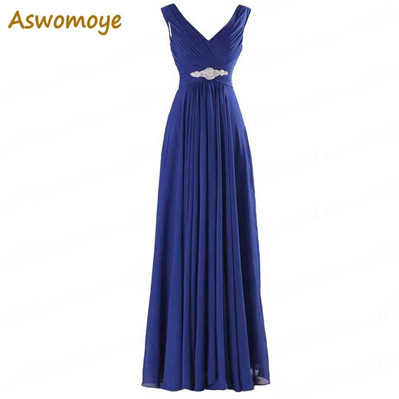 Royal Blue Long Evening Dresses 2020 New Design Elegant Cheap Wedding Party Dress Chiffon Prom Dresses robe de soiree longue