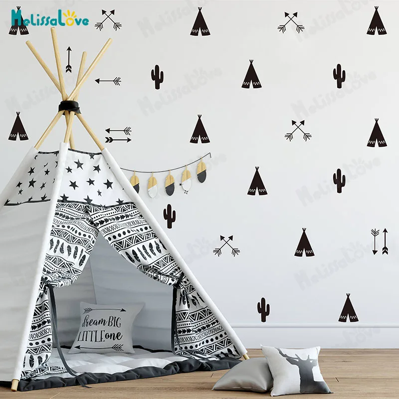 

46 pcs/set Vinyl Wall Sticker for Nursery Room Teepee Tent Arrow Decals Decor Decals Bedroom Wallpaper JW590