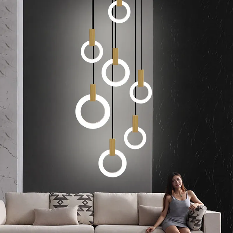 

LED Ring Chandelier for Living room Bedroom Kitchen staircase chandelier Lustre Art Loft Decor long chandelier lighting Fixture