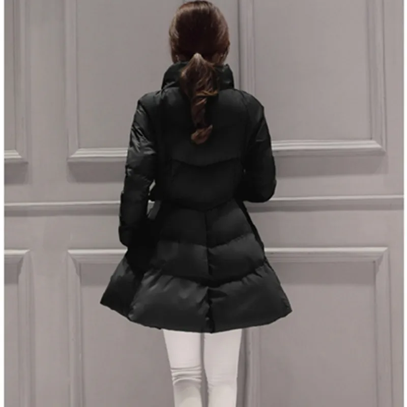 UHYTGF New Arrival Down Jacket Warm Coat Jacket Parkas For Women Winter Down Parka Female Bow Waist Fluffy Skirt Style Coat 979