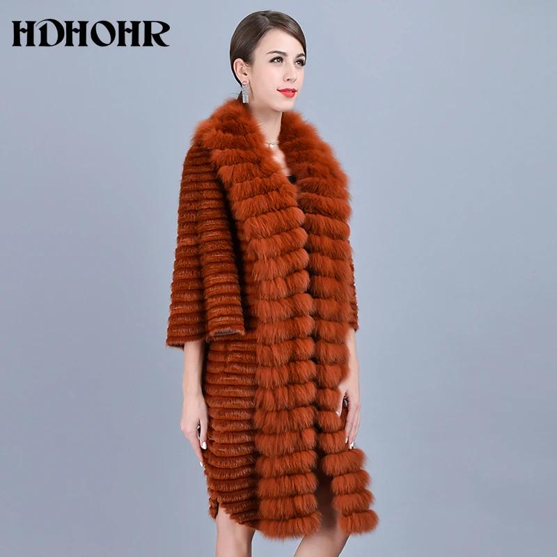 HDHOHR 2024 Fashion Real Mink Fur Coat Women Natural Fox Fur Coat High Quality Fox Fur Collar Jacket Two Color Fashion Fur Coat