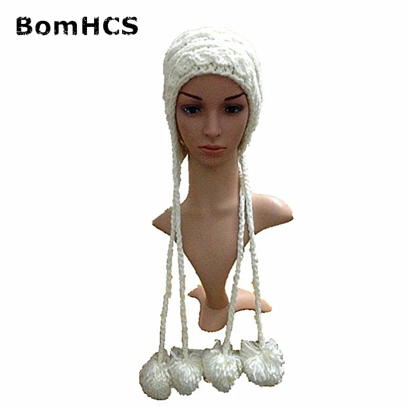 

BomHCS Women's Winter Handmade Thick Warm Beanie White Five Poms Knitted Hat