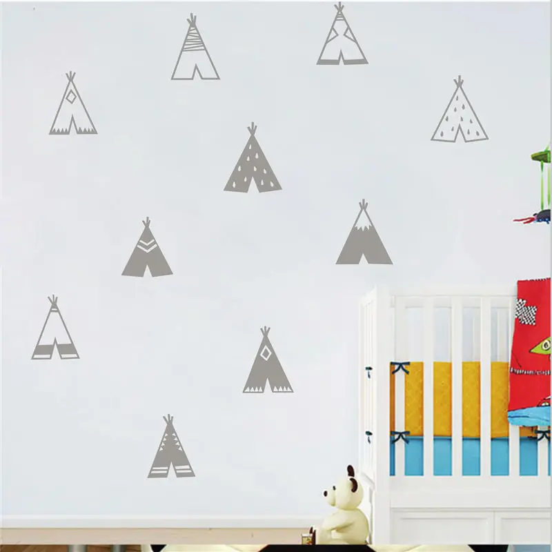 Nordic Style Teepee Vinyl Wall Sticker Nursery Decor , Modern Kids Bedroom Wall Decals Cute Tribal Tents Art Decor