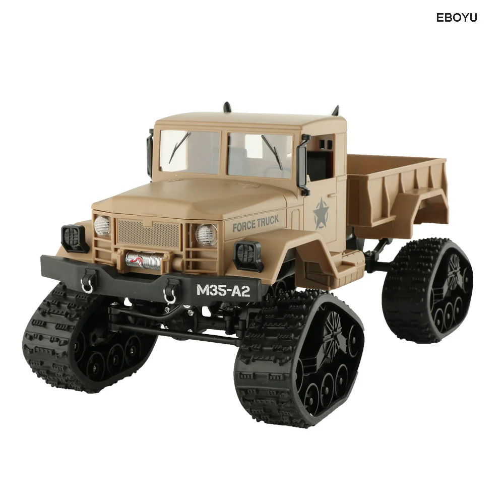 EBOYU FY001B Snow Tires RC Truck 2.4Ghz 1/16 4WD Off-road RC Car with Front Light Military Truck RTR