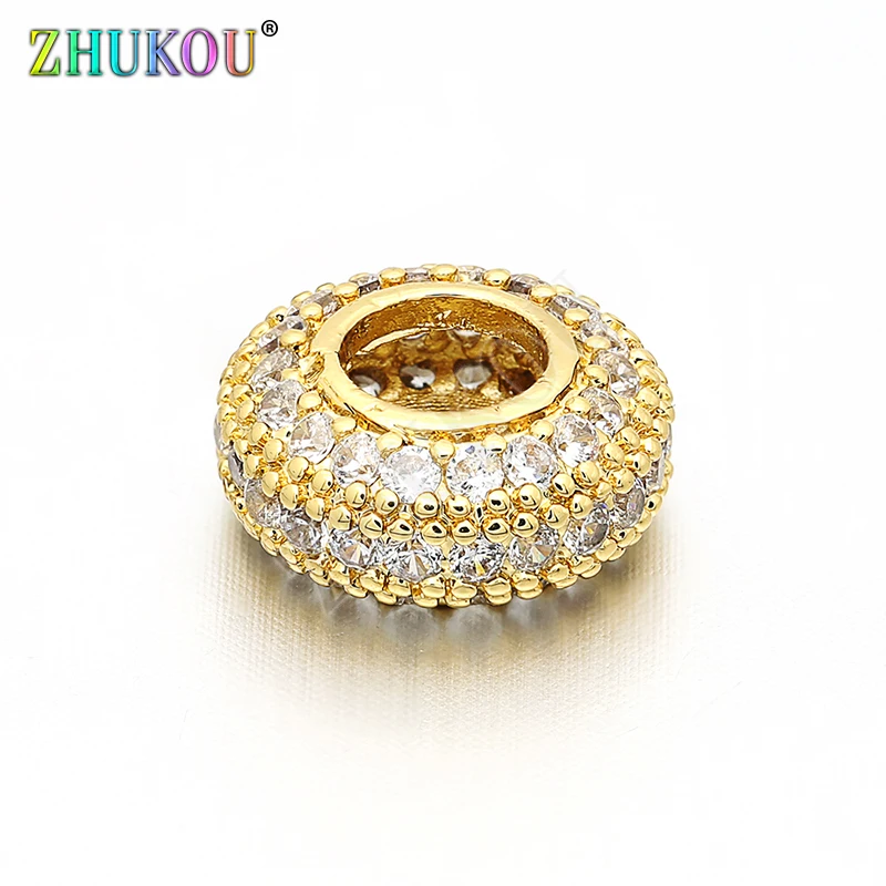 2Pcs,Handmade Brass Cubic Zirconia Spacer Beads DIY Women Necklace Pendant Jewelry Accessory Findings, Hole: 1.5mm, Model: VZ18
