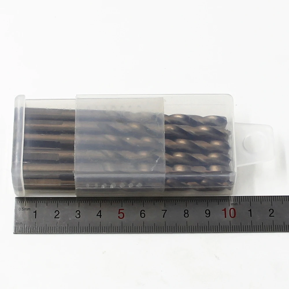 10pcs HSS-Co M35 삼각형 핸들 트위스트 드릴 비트 1/4 인치 6.35mm 맞는 나무 스테인레스 스틸 금속 콘 코어 드릴링 구멍 톱